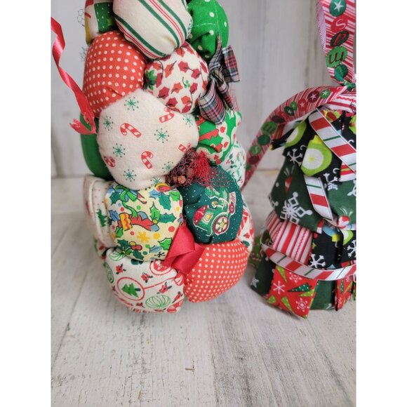 Tree Patchwork vintage fabric Xmas figure set decor - Picture 3 of 8